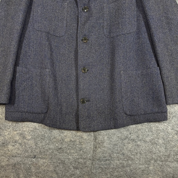 Vintage Blue Herringbone Wool Jacket Size M Cozy Workwear Chore Coat Layering - Picture 6 of 15